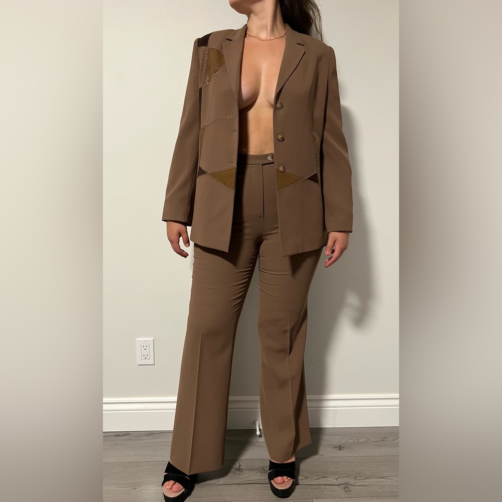 Vintage Anabiose Elegant Brown Women's Suit Set with leather details Size 44